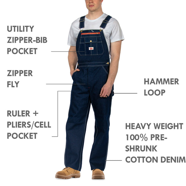 907 Round House Made in USA Low Back Blue Denim Bib Overalls