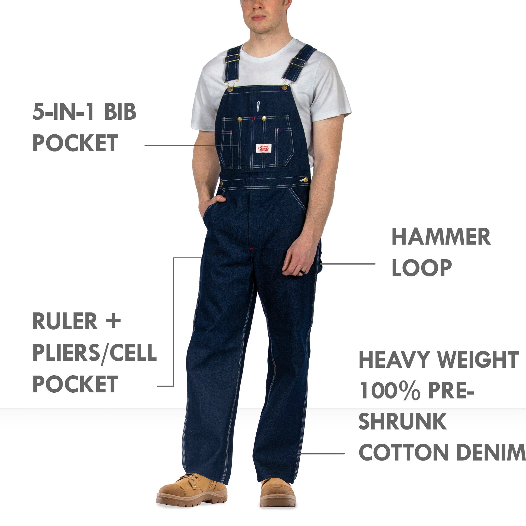 Men Denim Bib Overalls Jeans Loose Jumpsuit with Pocket Pants Work Trousers  Blue